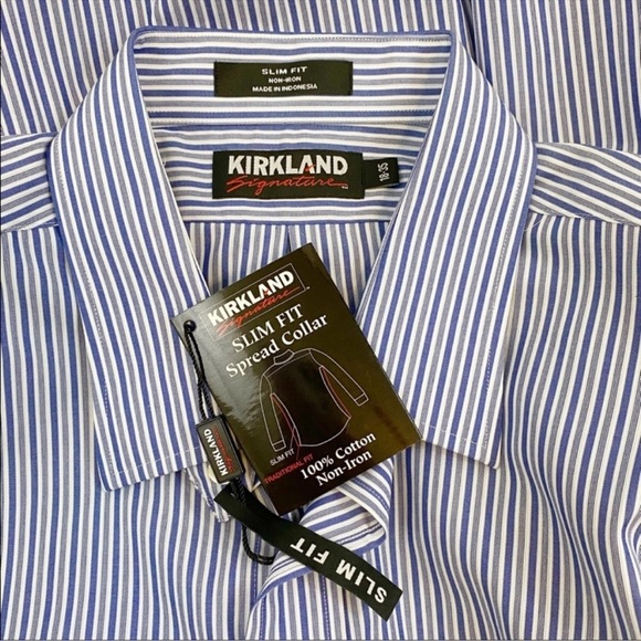 Kirkland Striped Slim Fit Button Down Shirt White And Blue Size 18-35 NWT - Picture 6 of 8